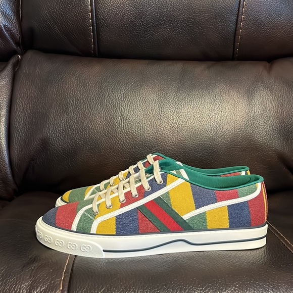 FINAL DROP/ SALE Gucci men’s Canvas Web Marley Stripe 1977 Tennis Sneakers NWB - Picture 5 of 7
